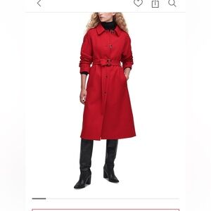 Barbour Alberta Red Wool Belted Pea Coat